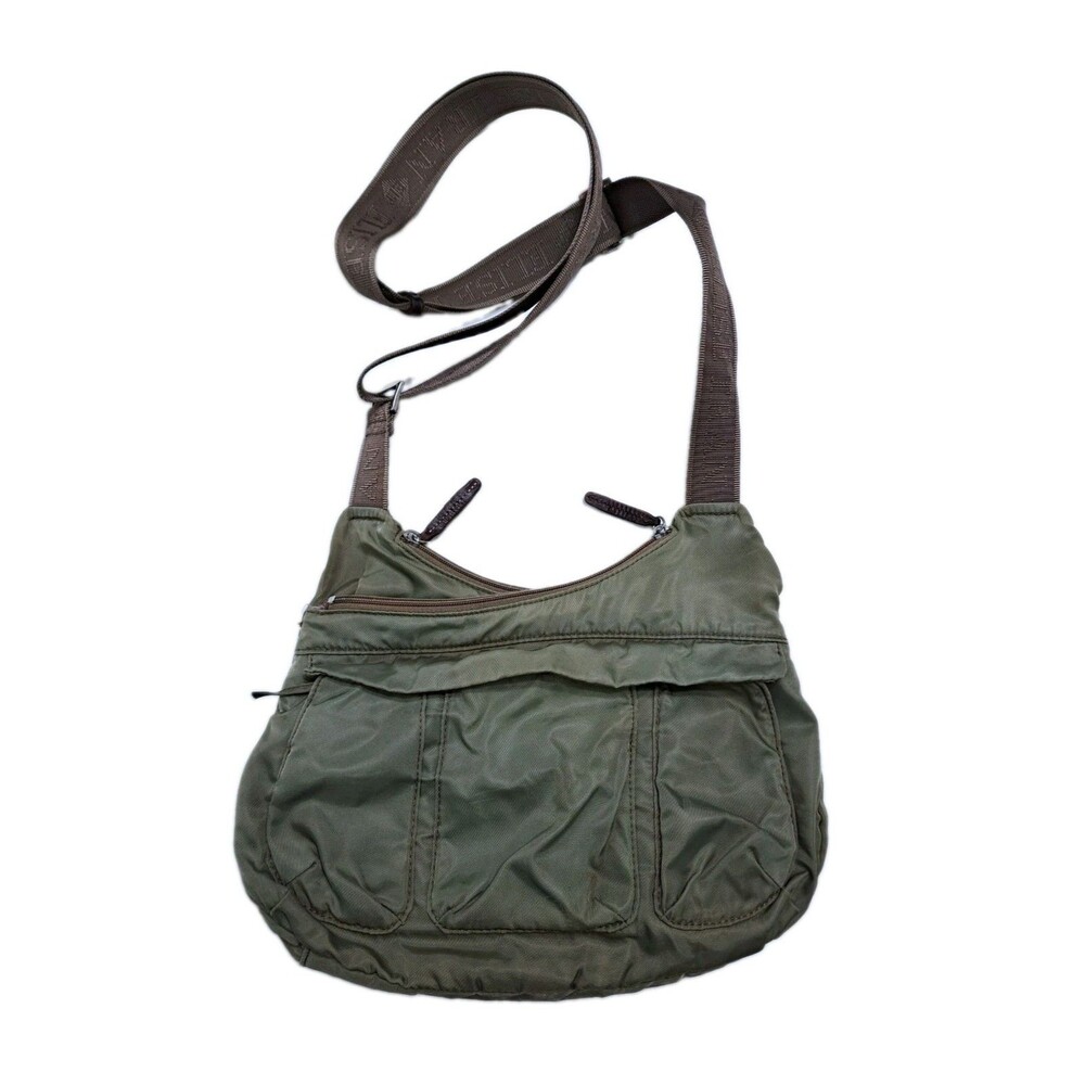 Elise Tran Crossbody Bag Green Nylon Zip Pockets Medium Purse Hawaii